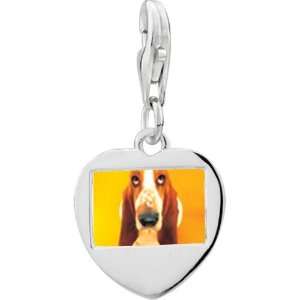  925 Sterling Silver Basset Hound Dog Photo Heart Frame 