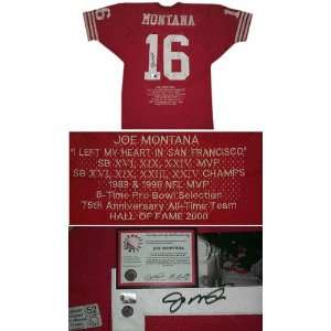  Joe Montana Autographed Embroidered Custom Stat Red Jersey 