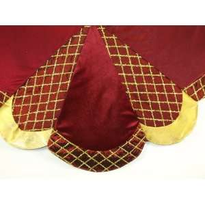  48 Inch Burgundy and Gold Tree Skirt with Scalloped Border 