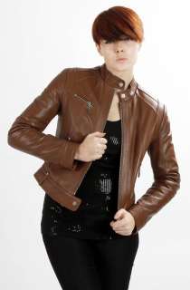  Face Womens New Black Brown Lambskin Moto Scuba Leather Jacket  