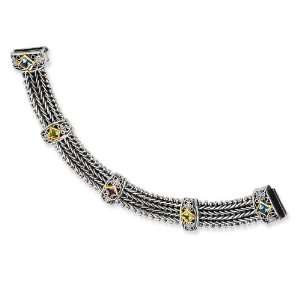  SS/14k Diamond and PERIDOT/Amythest/Blue Topaz Bracelet Jewelry