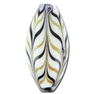 44mm White Black with Gold Foil Large Oval Lampwork Beads Large Hole 