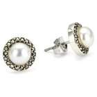 Judith Jack Marcasite and Freshwater Pearl Button Earrings