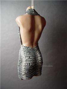 SNAKESKIN Print Low Cut Open Back Backless Mini Dress L  
