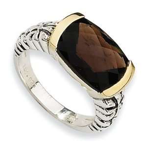   Silver w/14k Yellow Gold 7.50Smokey Quartz Ring Size 7 Jewelry