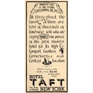  1935 Ad Hotel Taft New York Comfort Courtesy Cartoon 