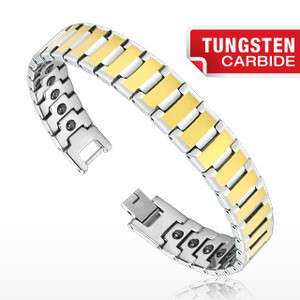Tungsten Carbide 8.5  Mens Faceted Gold Bio Magnetic Bracelet  