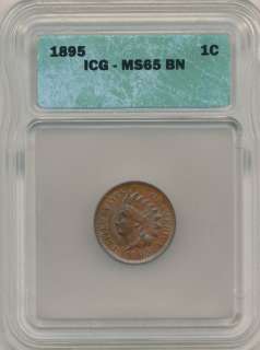 1895 INDIAN HEAD CENT **ICG CERTIFIED MS65 BN**  