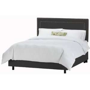   Button Border Bed in Shantung Black Size Queen Furniture & Decor