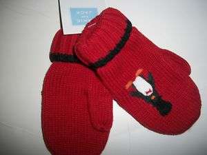 Boys Janie & Jack Penguin Cheer Red Mittens 6 12 M NWT  