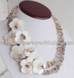 WOWJL Multi Color Crystal White Shell Flower Necklace  