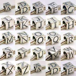 Sterling Silver cube individual alphabet letter bead SL  