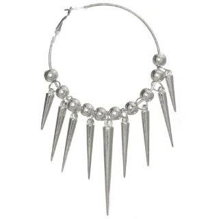   Hoops with Balls And Spike Dangles, 4 1/2 Total Length In Silver Tone