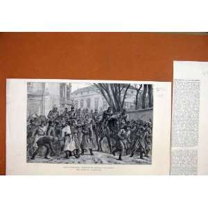   1888 Riots Bucharest Dispersing Rioters Street Sketch