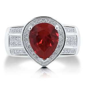 Pear Cut Ruby Cubic Zirconia CZ Sterling Silver Cocktail Ring 2.77 ctw 