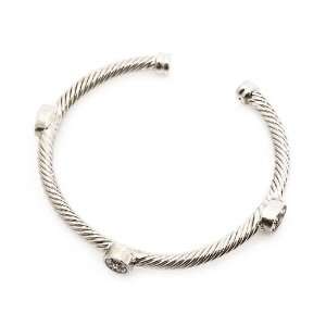 Fashion Cable Cuff; 5mm In Thickness; Silver Metal; Clear Rhinestones 