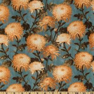  44 Wide Silk Garden Large Floral Turquoise Fabric By The 
