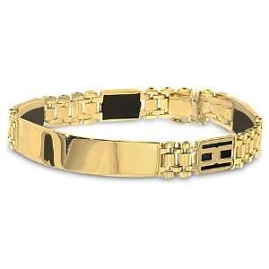  Mens 14K Yellow Gold ID Bracelet Handsomely Accented With 