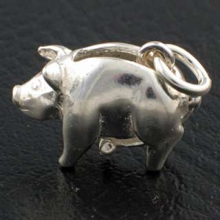925 Sterling Silver Piggy Bank Charm, Moving pound coin slot in pig 