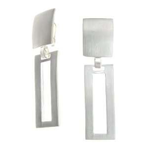  Brushed Silver Rectangle Dangle CLIP ON Earrings Fashion 