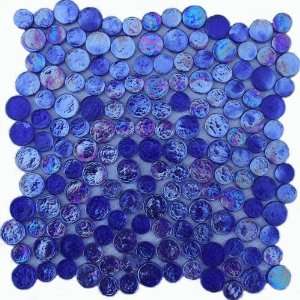 Cobalt Blue Irredescent Reflection Rippled Glass Mosaic Circle Tiles 