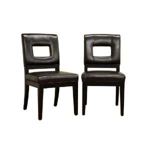  Faustino Dark Brown Leather Dining Chair Set of 2