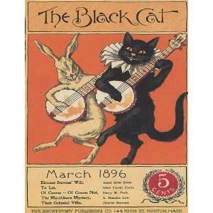 THE BLACK CAT PLAYING GUITAR SINGING 1896 BOSTON VINTAGE POSTER REPRO