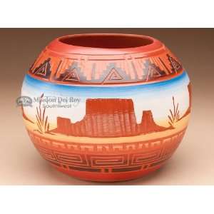 Hand Etched Navajo Indian Clay Vase 5  Monument (p212)  