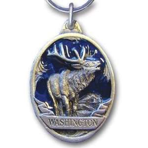  American Metal RK319E Pewter Key Ring  Washington Elk 