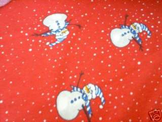 snowmen on red background christmas print with falling snow 100 % 