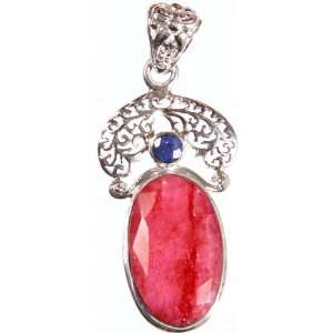   Faceted Ruby Pendant with Sapphire   Sterling Silver 