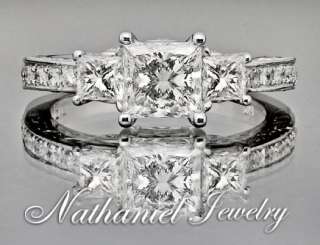   Breaktaking Princess Three Stone Diamond Wedding Ring 14k White Gold