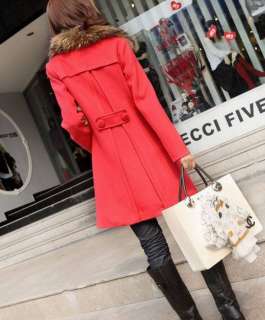 80% Wool Faux Fur Collar Womens Long Coat Black Red Yellow/Mustard 