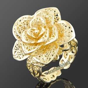 18K yellow GOLD GP blooming hollowed flower ring 1764  