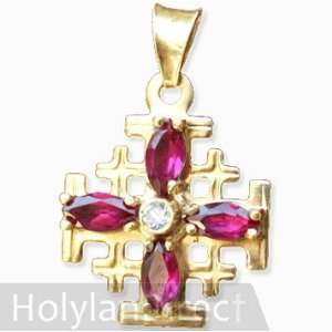  14K Gold Jerusalem Cross with Purple Zircon Arts, Crafts 