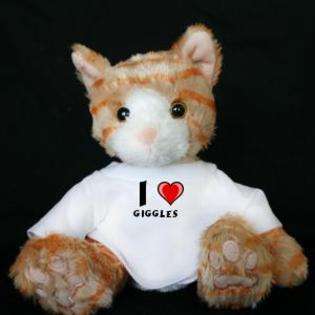  Plush Stuffed Brown Cat Toy with I Love Giggles T Shirt 