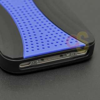 Apple iPhone 4 4s 4gs Black/Blue Hybrid Hard Case Cover Holster Combo 
