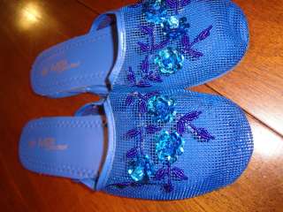   Footwear Womens Ladies BLUE Sequin MESH flats Slide Sz 9M NEW L@@K