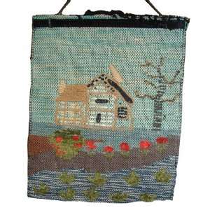  Hand Made Farmhouse, Tree and Flowers Picture   Natural Jute 