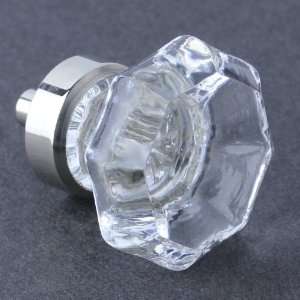  Clear Cut Glass Knob   Octagon w/ Chrome 36mm