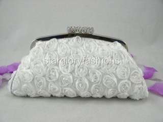 White Roses Wedding Handbag Purse Clutch Lot Crystal CEL 025122