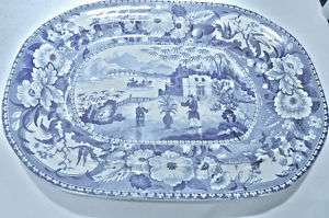 Antiq English Staffordshire Well&Tree platter, Blue/Wh.  