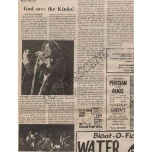    Kinks LA Original Newspaper Concert Review 1971