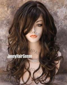 Wonderful New Long wavy Brown mix Curly Wig Wigs Hair  
