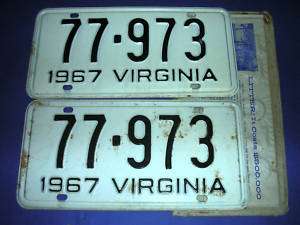 New Unissued Pair 1967 Virginia License Plates low #  