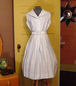 vintage 50s 60s rockabilly full skirt pleated dress m  