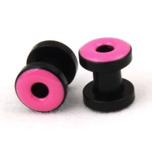    Pair of Pink Acrylic Screw on Flesh Tunnel Ear Plugs   0g Jewelry