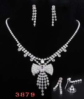Clear bridal womens Necklace Earring 6set H32388 silver plated free 