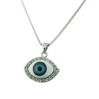 Blue Evil Eye White Crystals Pendant Necklace  