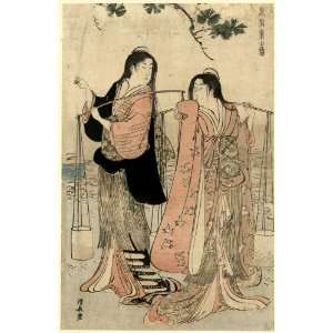com 1784 Japanese Print two women carrying buckets of salt suspended 